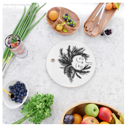 Cutting board with illustration by Denise Tolentino